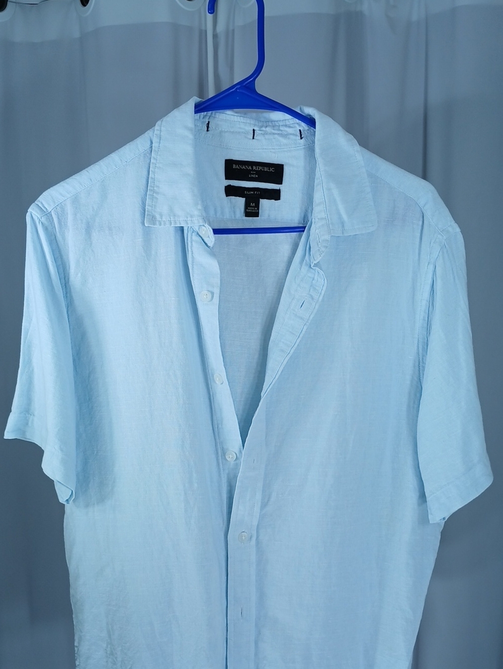 Banana Republic Pale Blue Linen abd cotton Short-Sleeve Button-Up Shirt
